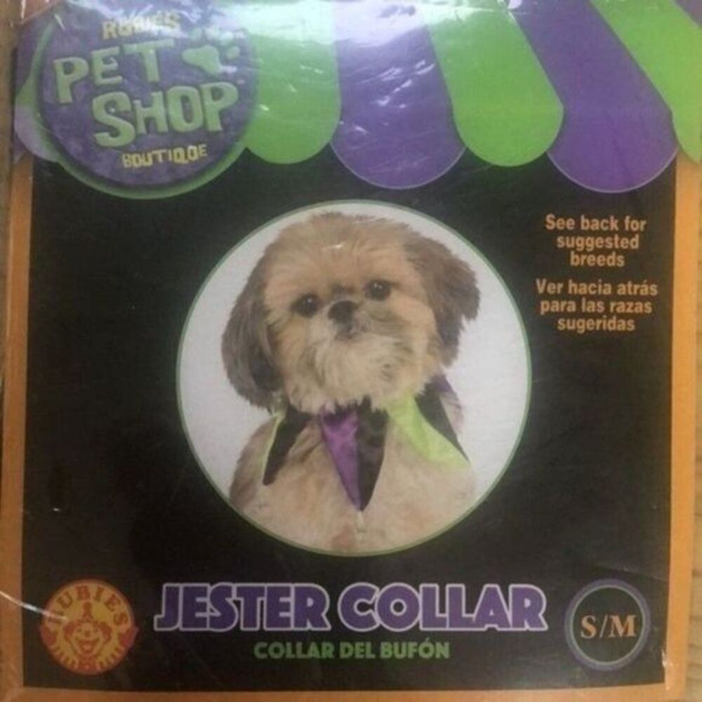 Rubies Pet Shop Boutique Jester Collar Dog Costume Accessory Purple Green S/M - Picture 2 of 8